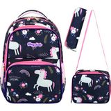 Roxy Lisanslı Unicorn Desenli 3'lü Set Okul Çantası,termal Beslenme Çantası ve Kalem Kutusu Seti - Mor - Mor
