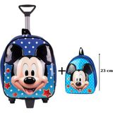 Roxy Mickey Mouse Anaokulu Çanta Seti Çekçekli Çanta - Mini Sırt Çantası - Mavi