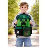 Roxy Mine Creeper Kawaii Kore Tarzı Çok Bölmeli Çocuk Okul Çantası - Ayıcıklı Kore Sırt Çantası - Siyah - Yeşil - 44 x 30 x 20