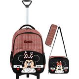 Roxy Minnie Çekçek 3 Lü Ilkokul Çanta Seti - Sabit Çekçek Mekanizması (Katlanır Ön Ayak) - Çekçekli - Kırmızı - Siyah - 40 x 20 x 28