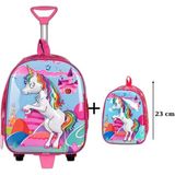 Roxy Unicorn Anaokulu Çanta Seti Çekçekli Çanta - Mini Sırt Çantası Pembe