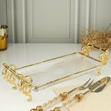 Roy King ROYKİNG 37×20 cm Gold Ayaklı Cam Sunumluk – Dekoratif Servis Tepsisi