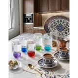 Roy King ROYKING Mix Diamond Color 6’lı Kahve Yanı Su Kadehi 100 ml Renkli Cam Bardak Seti Şeffaf Tasarım