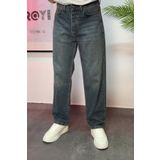 ROY501 Erkek Baggy Pantolon Bol Paça Haki Yıkamalı Baggy Jeans