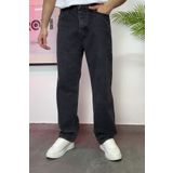 ROY501 Erkek Baggy Pantolon Bol Paça Siyah Mat Yıkamalı Baggy Jeans