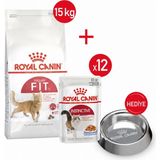 Royal Canin FIT32 Kuru Kedi Maması 15KG + Yaş Mama 12*85G + Çelik Mama Kabı - Av Eti