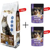 Royal Elite Tavuklu Yetişkin Kedi Maması 15 Kg+ 2 Adet Proart Jöleli Somonlu Kısır Kedi Poşet Maması 85 gr