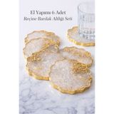 ROYAL GİFT 6'lı El Yapımı Epoksi Bardak Altlığı Set – Şeffaf ALTIN Varaklı Renk, Isıya Dayanıklı, Hediyelik, Sunumluk