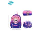 Royal Glow Kombin Mor Kedi Anaokul Çantası Termal Beslenme Çantası ve Kalemlik