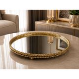Royal Mirror Gold Aynalı Dekoratif Tepsi Lüks Salon Konsol Sehpa Dekoru