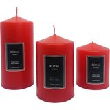Royal Mum Royal Silindir Mum 3 Lü Set Parfümlü Dekoratif Kırmızı 6 cm Çap 6-9-12 cm Boyut