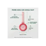 Royal Pop Pembe Askılı Hemşire Ve Çanta Saati Şık Analog Kadran Pratik Unisex Sekizgen Cep Saati