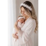 ROYAL ROX Beyaz Anne Bebek Lohusa Taç Takımı İnci ve Tüy Detaylı Yenidoğan Fotoğraf Çekim Tacı