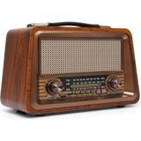Royal Trend Gerçek Ahşap Eskitme Bluetooth Müzik Kutusu Nostaljik Radyo - Kahverengi