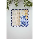 Royal White Uyumlu Çiçek ve Kuş Desenli Saks Nakış Kenar Kumaş Kokteyl Peçetesi 1 Adet - Renkli - 15 x 15 cm