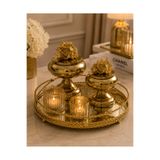 RoyalDecorHome Dekoratif 2'Li Mercanlı, Ayaklı Şekerlik, Lokumluk, Kutu&Obje Gold / Gold