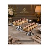 RoyalDecorHome Lüx 2'li Dikdörtgen Gümüş Ayaklı Kek,Pasta,Kurabiye,Tatlı,İkramlık, Çeyizlik Sunum Servis Standı