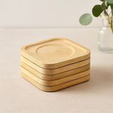 Royaleks Bambu Ahşap Kare Çay Tabağı 9.7x9.7 cm - 6'lı Set