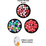 Royaleks Group 90 Adet 10 mm Polimer Kil Fimo Boncuk Takı Bileklik + 5 Metre Misina Hediye - Deniz - Kalp - Yuvarlak