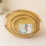 Royaleks Oval Bambu Ahşap Tepsi Seti 3'lü (20X29, 26X36, 31X45 Cm) - Renkli