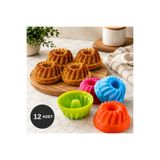 ROYALGROSS 12'li Silikon Kek Kalıbı Seti Mini Yuvarlak Muffin Pasta Kalıbı GöBEKLİ