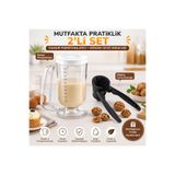 ROYALGROSS Beyaz Hamur Porsiyonlayıcı 900 ml & Döküm Ceviz Kıracağı 2'li Set | Ölçülü Hamur Dispenseri Pratik Mutfak Yardımcıları
