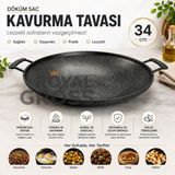 royalgross Döküm Sac Kavurma Tavası 34 cm Çift Kulplu Izgara ve Et Pişirme Tavası