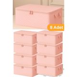 ROYALHOUSE 8 Adet - Pembe Benekli Büyük Boy Baza Altı Ve Çekyat Tipi Hurç 65 x 45 x 22 cm