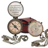 RoyalMart Pirinç güneş saati pusula pirinç şerit basma düğmesi açık mekanizma Vintage pusula kazınmış pusula Steampunk aksesuar