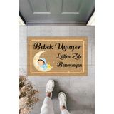 royalmoni Bebek Uyuyor Lütfen Zile Basmayın Yazılı Erkek Çocuk Figürlü Kapı Paspası 40 x 60 cm
