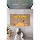 RoyalMoni Güneşli Welcome Dekoratif Iç Ve Dış Kapı Önü Paspası 70x45 Cm Kahverengi