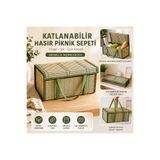 royalscent Katlanabilir Hasır Piknik Sepeti – Bambu Görünümlü Kapaklı Çok Amaçlı Saklama Sepeti
