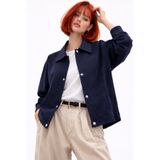 Royalside Kadın Lacivert Oversize Mevsimlik Çıt Detaylı Gabardin Ceket