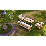 Royalune Furniture Şebboy Ahşap Bahçe Oturma Grubu – %100 Fırınlanmış Kestane Ağacı - Su Geçirmez ve Uv Dayanımlı Kumaş