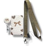 Royalvance Bej Leopar Kalp ve Fiyonk Yoyo, Boyun Askı Ipi ve Sürgülü Kartlık 3’lü Set