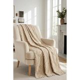 Royam Koltuk Örtüsü Çekyat Örtüsü 175 x 215 Lüks Kumaş Şönil Jakarlı Kaymaz - 175 x 215 cm - Bej