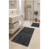 Royam Mevsim Home 2'li Set Banyo Halısı, Paspası %100 Pamuklu Kaymaz Taban - Antrasit - 60 x 100 + 50 x 60