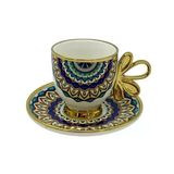 Roykıng Yeşil-Sarı Desenli 6 Kişilik Kahve Fincanı