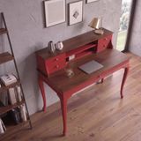 Roys Ahşap 100 cm 5 Çekmeceli Kırmızı Ceviz Raflı Masif Çalışma Masası - 100 x 60 - Kırmızı - Ceviz