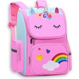 Roys Joys Pembe Kız Çocuk Unicorn Desenli Naylon Sırt Çantası Nefes Alabilir ve Su Geçirmez - 044-Pembe
