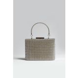 ROZA CANTA Kadın Gümüş Taşlı Abiye Clutch Gece Çantası