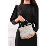 ROZA CANTA Kadın Gümüş Taşlı Abiye Clutch Portföy Çanta