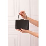 ROZA CANTA Kadın Siyah Saten Abiye Clutch Portföy Çantası
