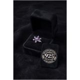 Roza Silver 925 Ayar Ametist Taşlı Rodyum Lotus Çiçeği Ayarlanabilir Gümüş Yüzük
