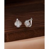 Roza Silver 925 Ayar Beyaz Sedef Taşlı Rodyum Van Cleef Yonca Gümüş Küpe