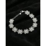 Roza Silver 925 Ayar Geleneksel Telkari Elişi Yonca Motifli Sıralı Gümüş Bileklik (Ayarlanabilir)