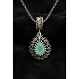 Roza Silver 925 Ayar Gümüş Aventurin Taşlı Elişi Geleneksel Damla Telkari Kolye