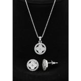 Roza Silver 925 Ayar Gümüş Rodyum Kaplama Zirkon Taşlı Anturaj Yuvarlak Yonca Kolye-Küpe 2'li Set