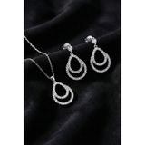 Roza Silver 925 Ayar Gümüş Rodyum Kaplama Zirkon Taşlı Çift Katmanlı Damla Kolye-Küpe 2'li Set