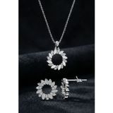 Roza Silver 925 Ayar Gümüş Rodyum Kaplama Zirkon Taşlı Defne Yaprağı Çelenk Kolye-Küpe 2'li Set